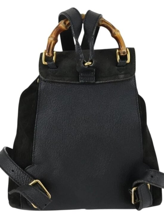 GUCCI Bamboo Backpack Leather Black Gold 003 2058 0030 Auth 156416 main image 12